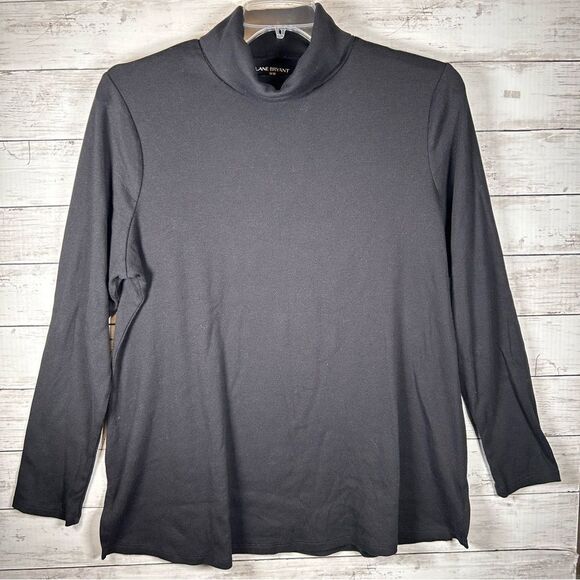 Lane Bryant Ribbed Cotton Poly Spandex Turtleneck Black Top 18/20 2X - Picture 1 of 7
